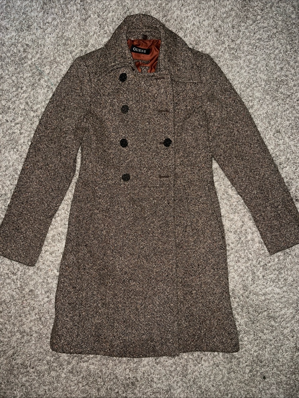 Guess Women's Brown Tweed Double-Breasted Pea Coat